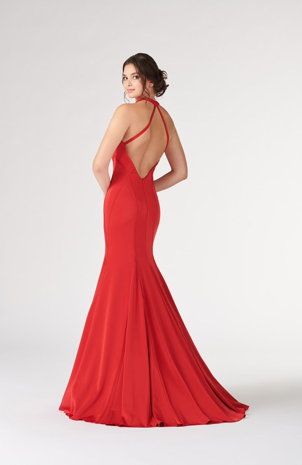 MON CHERI red high neck with keyhole and low back strappy RRP £550