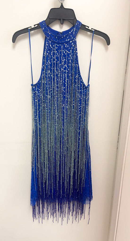 Blue JOVANI fully fringed fully beaded fun fashion cocktail dress 💙💙💙💙💙💙