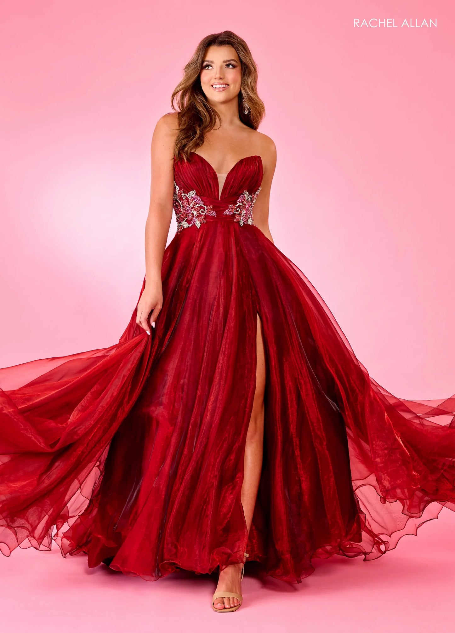70609 deep red Rachel Allan ball gown