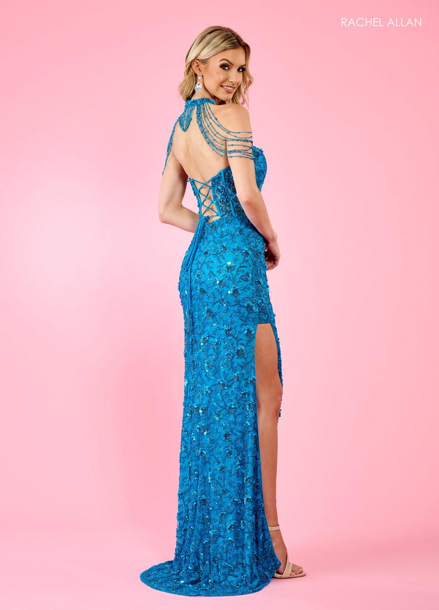 70596 gorgeous blue Rachel Allan beaded dress