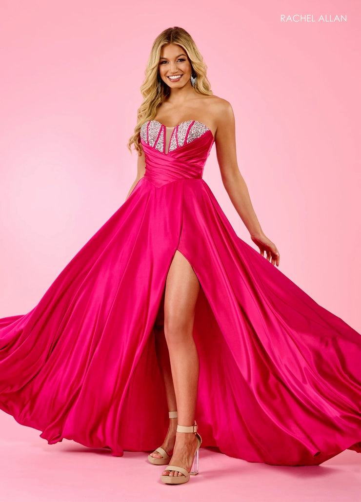 70664 hot pink satin Rachel Allan dress