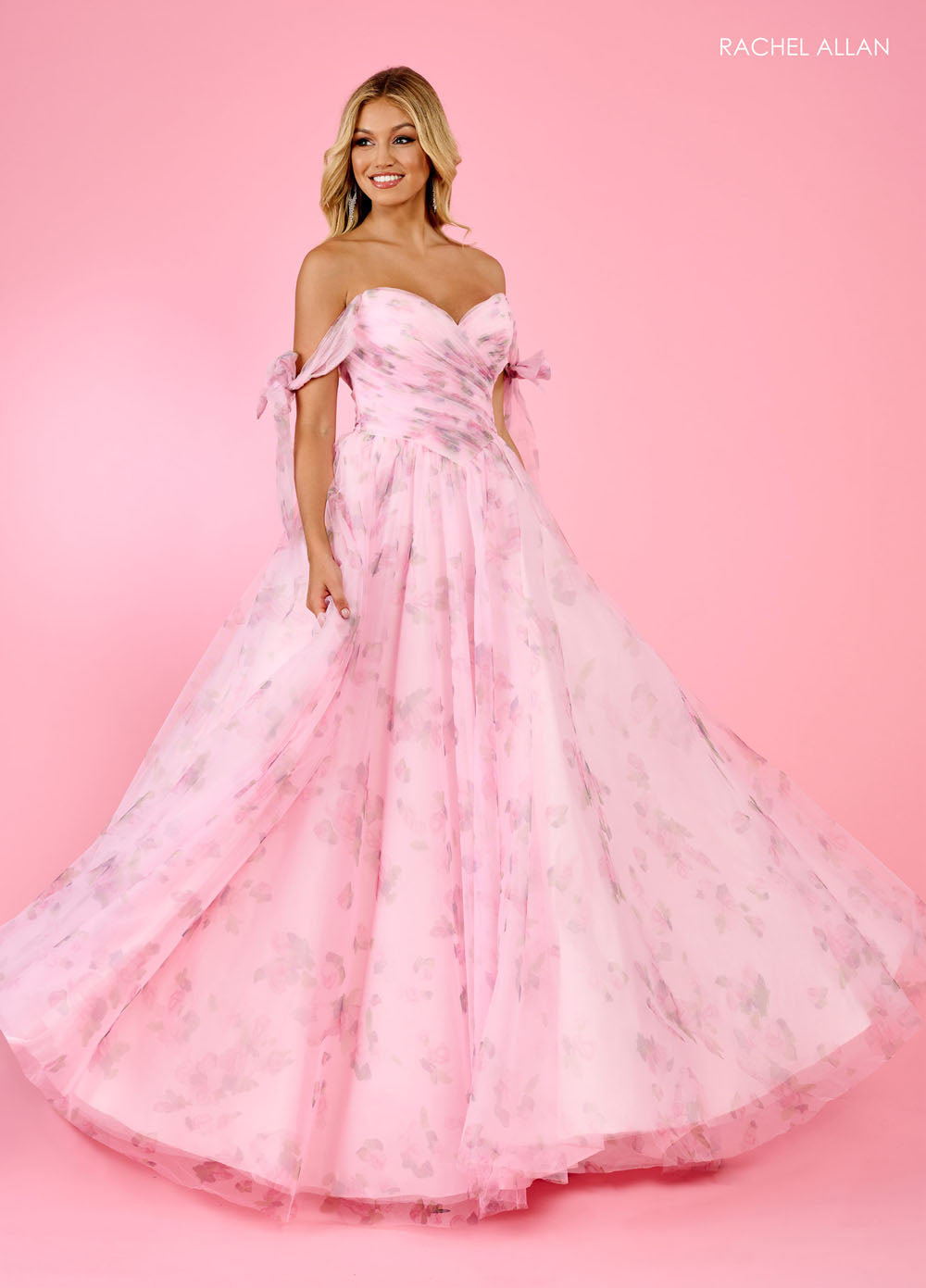 70495 pink floral ball gown Rachel Allan
