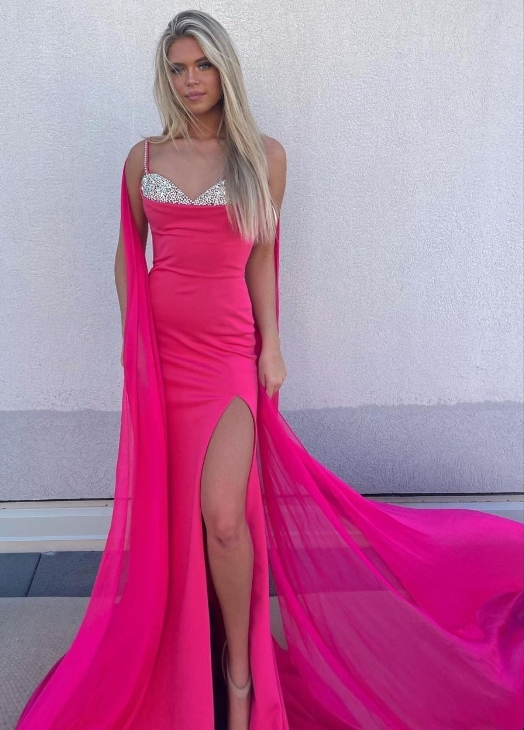 08229 hot pink with capes STUNNING 🩷🩷🩷🩷🩷🩷 JOVANI ✨✨✨✨